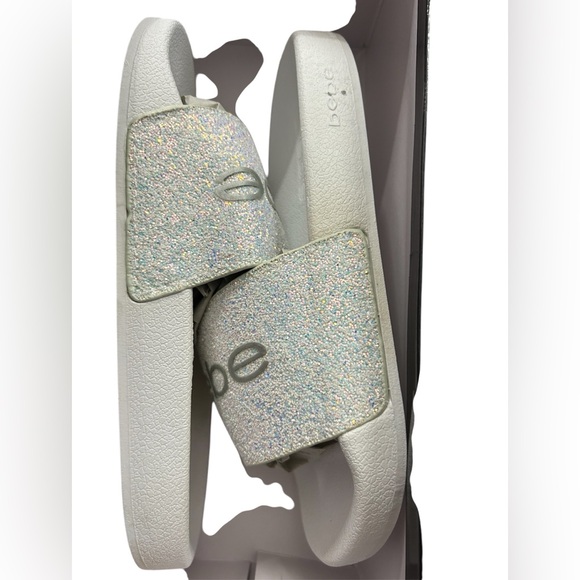 Bebe Fraida Slide Sandals White Sparkle Glitter Slides Size 6M New in Box - Picture 4 of 6